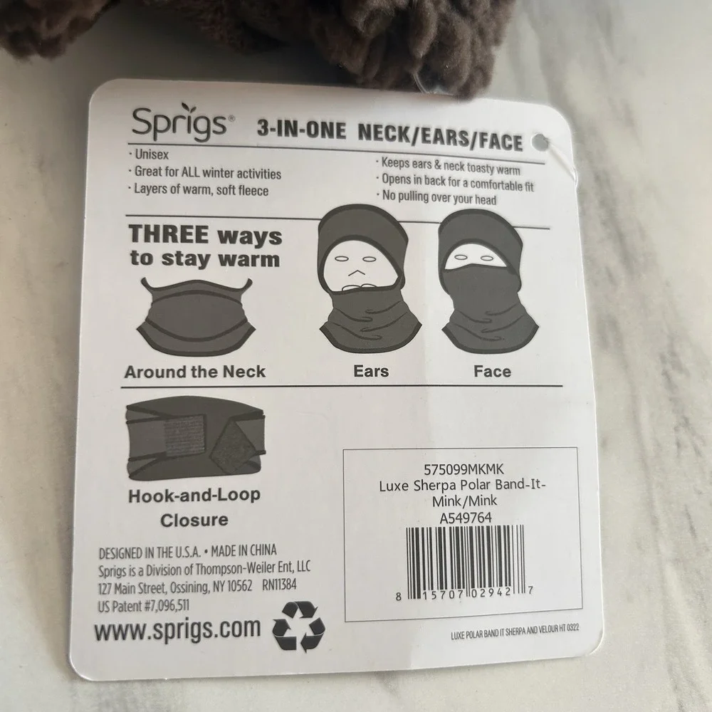 NEW! Sprigs Sherpa & Minky Polar Band-it 3 in 1 Neck Ears & Face Gaiter Mink BxF